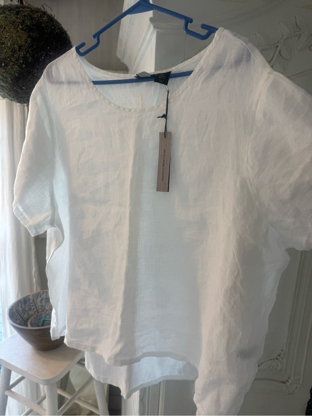 Lightweight White Linen Short-Sleeve Top